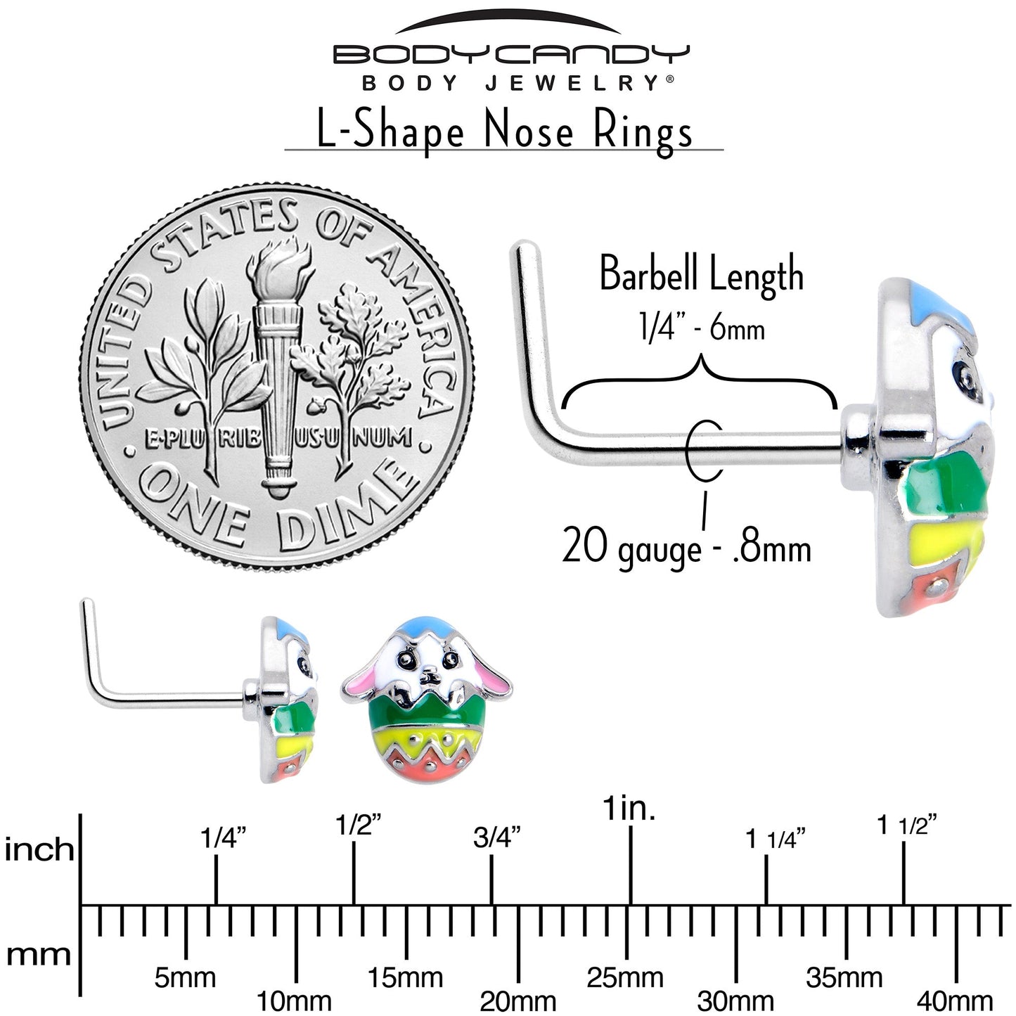 20G 7mm Easter Egg Bunny L Shape Nose Ring Set of 3