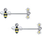14G 9/16 Yellow Clear CZ Gem Flower Bee Barbell Nipple Ring Set