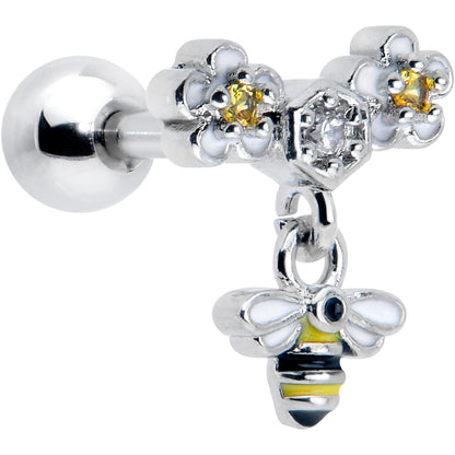16G 1/4 Yellow CZ Gem Flower Bee Dangle Cartilage Tragus Earring