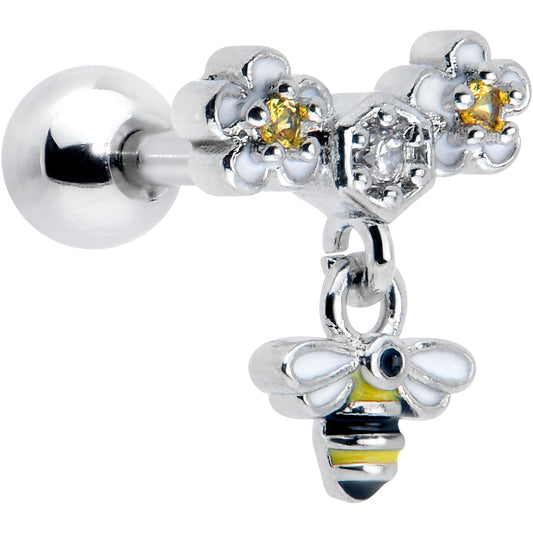 16G 1/4 Yellow CZ Gem Flower Bee Dangle Cartilage Tragus Earring