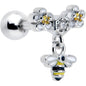 16G 1/4 Yellow CZ Gem Flower Bee Dangle Cartilage Tragus Earring