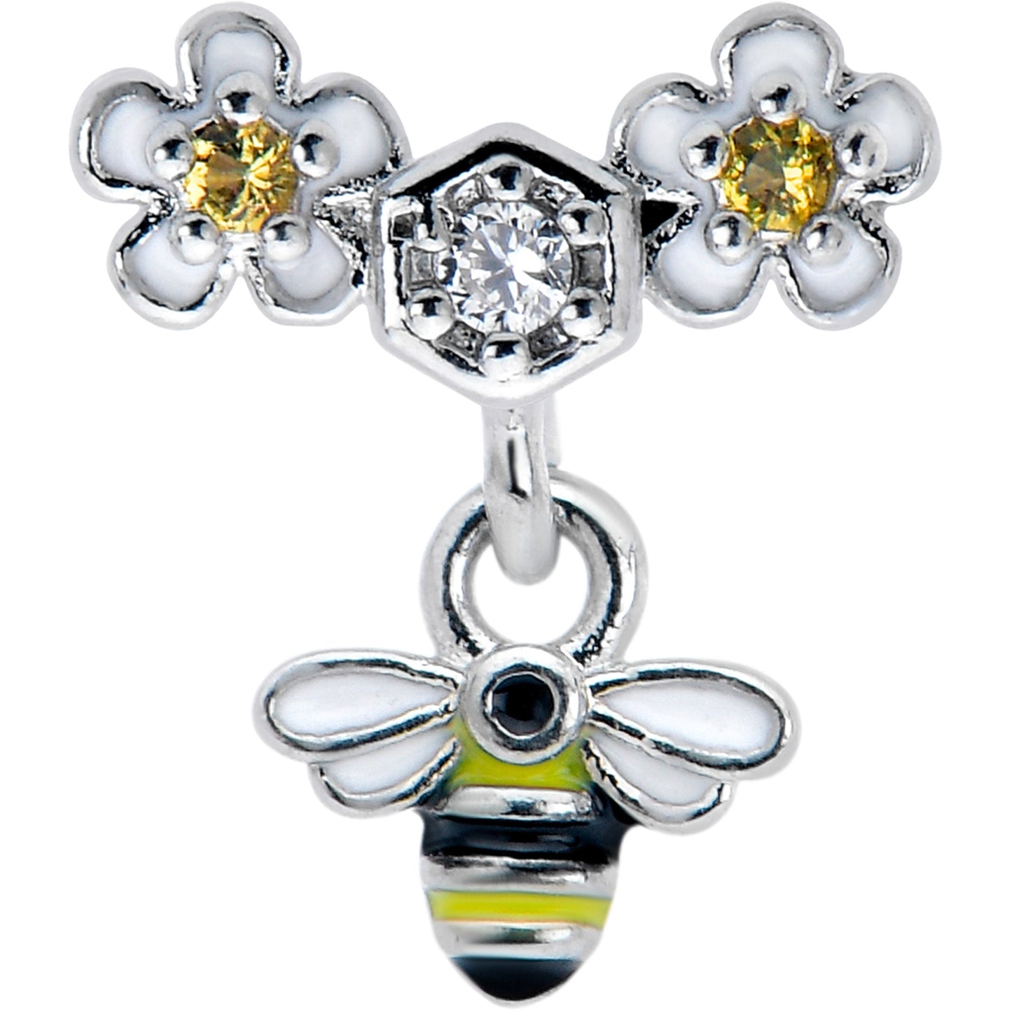 16G 1/4 Yellow CZ Gem Flower Bee Dangle Cartilage Tragus Earring