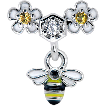 16G 1/4 Yellow CZ Gem Flower Bee Dangle Cartilage Tragus Earring