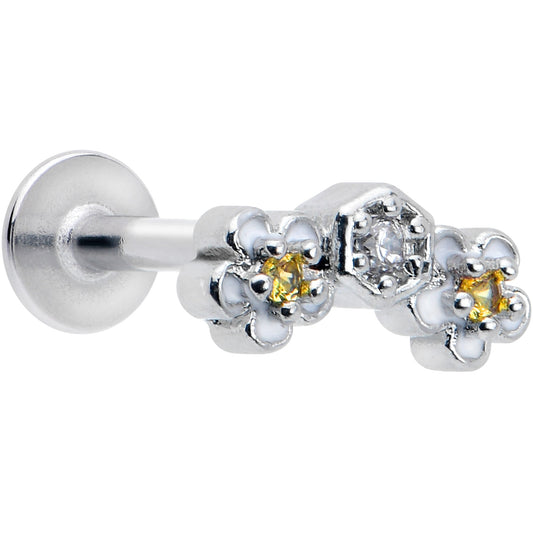 16G 5/16 Yellow CZ Gem Honeycomb Flower Labret Monroe Tragus