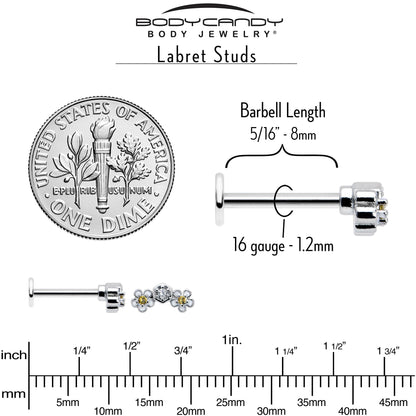 16G 5/16 Yellow CZ Gem Honeycomb Flower Labret Monroe Tragus