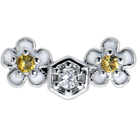 20G 7mm Yellow CZ Gem Flower Honeycomb L Shape Nose Ring