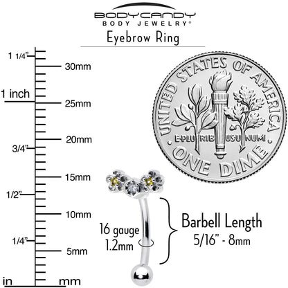 16G 5/16 Yellow CZ Gem Flower Honeycomb Curved Eyebrow Ring
