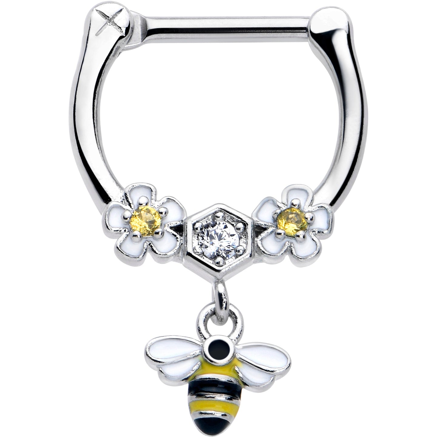16G 5/16 Yellow CZ Gem Flower Bee Dangle Cartilage Clicker