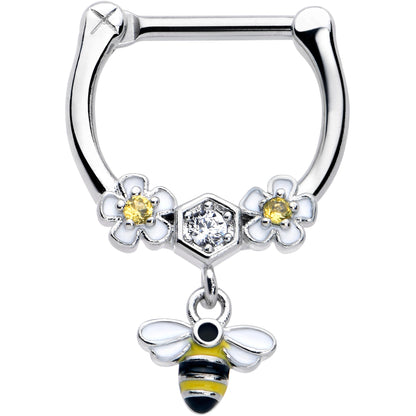 16G 5/16 Yellow CZ Gem Flower Bee Dangle Cartilage Clicker