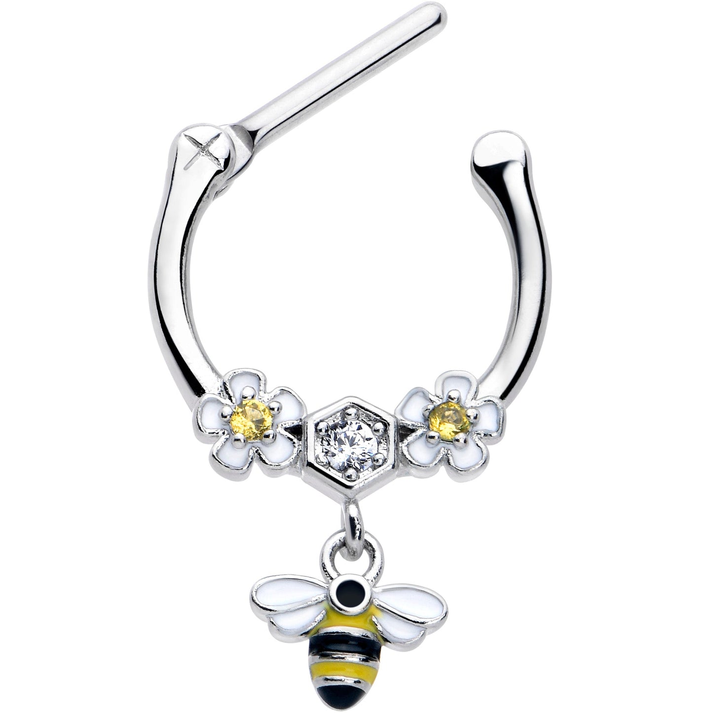 16G 5/16 Yellow CZ Gem Flower Bee Dangle Cartilage Clicker