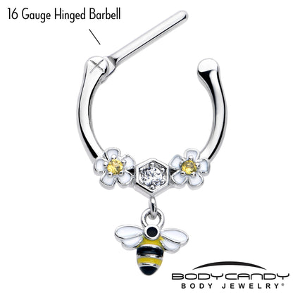 16G 5/16 Yellow CZ Gem Flower Bee Dangle Cartilage Clicker