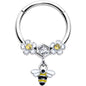 16G 3/8 Yellow CZ Gem Flower Bee Dangle Hinged Segment Ring