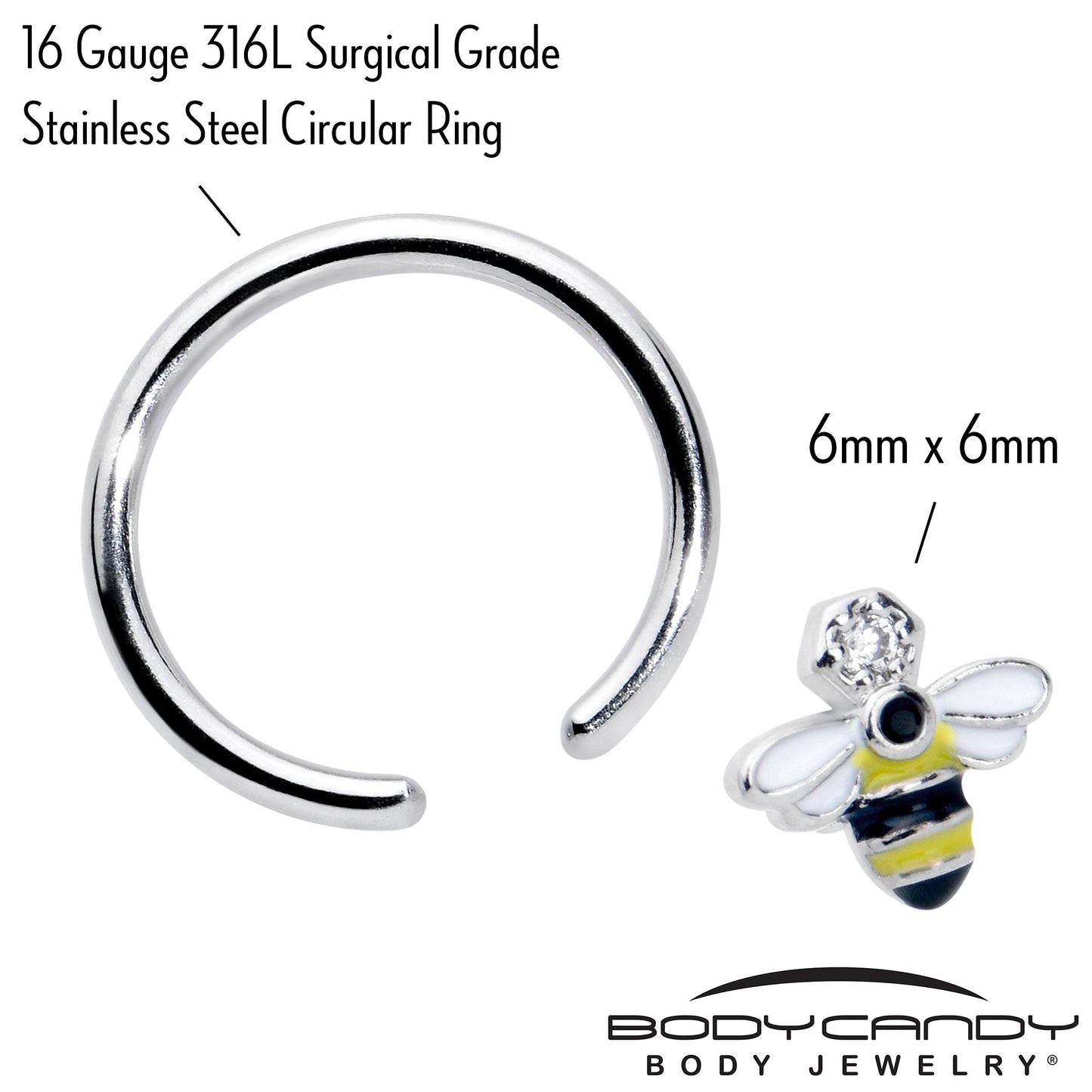 16G 3/8 Clear CZ Gem Bee Sweet BCR Captive Ring