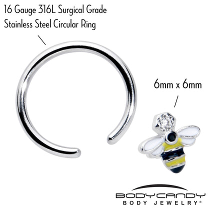 16G 3/8 Clear CZ Gem Bee Sweet BCR Captive Ring