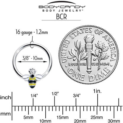 16G 3/8 Clear CZ Gem Bee Sweet BCR Captive Ring