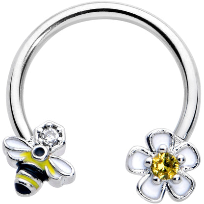 16G 3/8 Yellow CZ Gem Bee Flower Horseshoe Circular Barbell