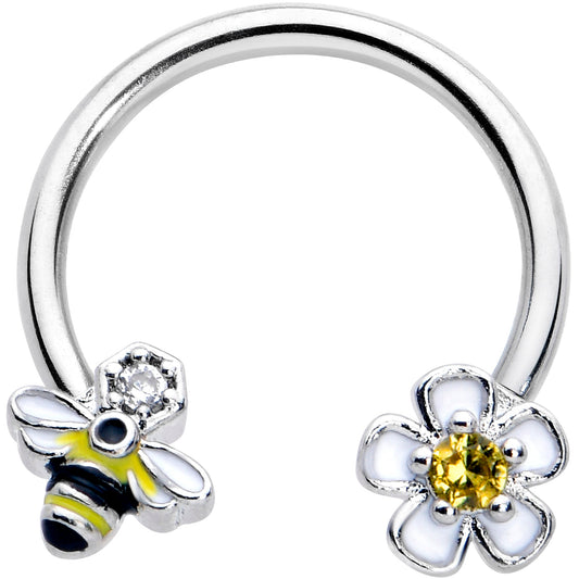 16G 3/8 Yellow CZ Gem Bee Flower Horseshoe Circular Barbell