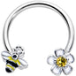 16G 3/8 Yellow CZ Gem Bee Flower Horseshoe Circular Barbell