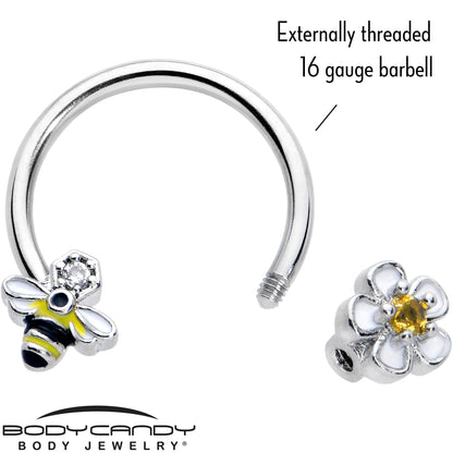 16G 3/8 Yellow CZ Gem Bee Flower Horseshoe Circular Barbell
