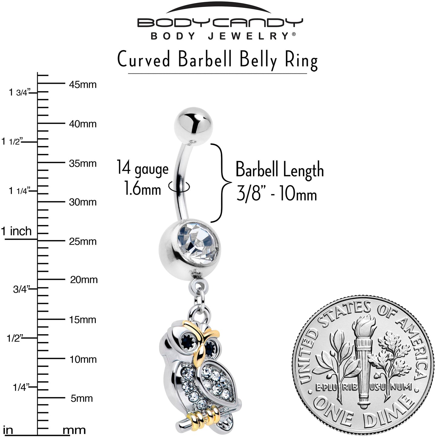 Clear Gem Evening Owl Dangle Belly Ring