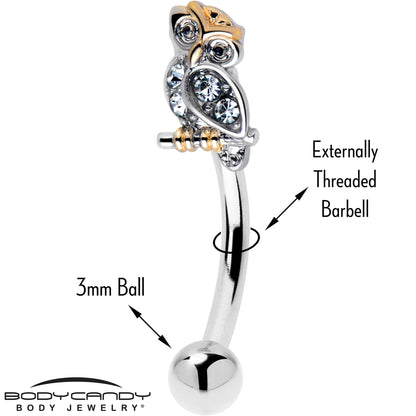 16G 5/16 Clear Gem Evening Owl Curved Eyebrow Ring