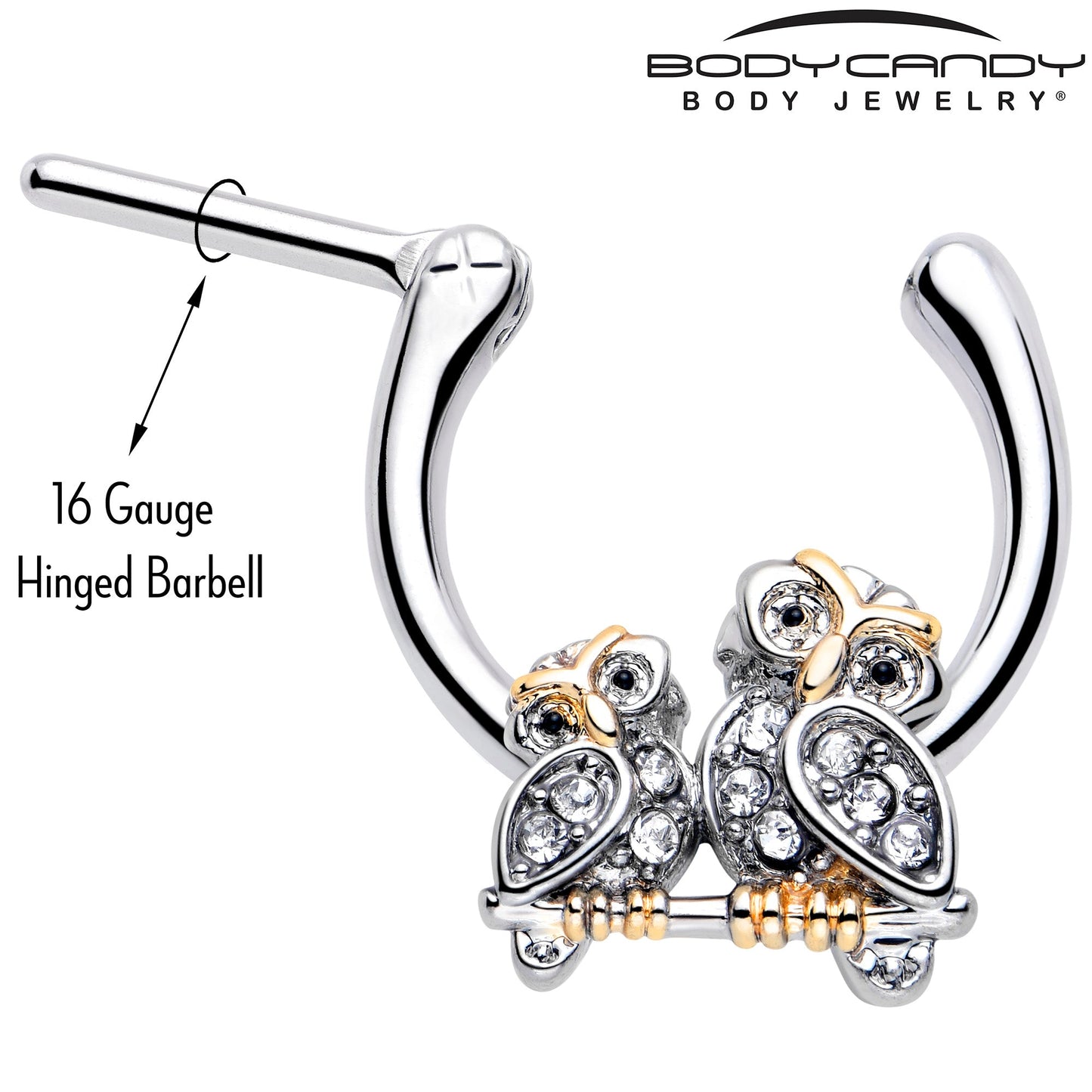 16G 5/16 Clear Gem Evening Owls Cartilage Clicker