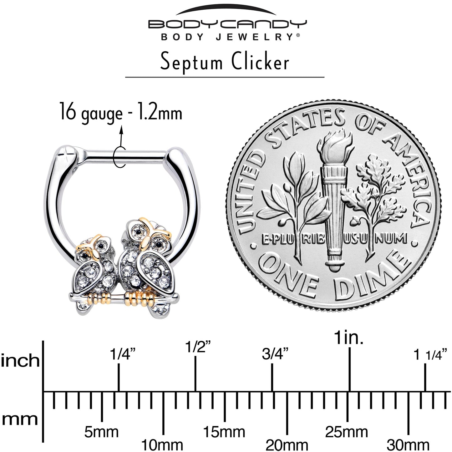 16G 5/16 Clear Gem Evening Owls Cartilage Clicker