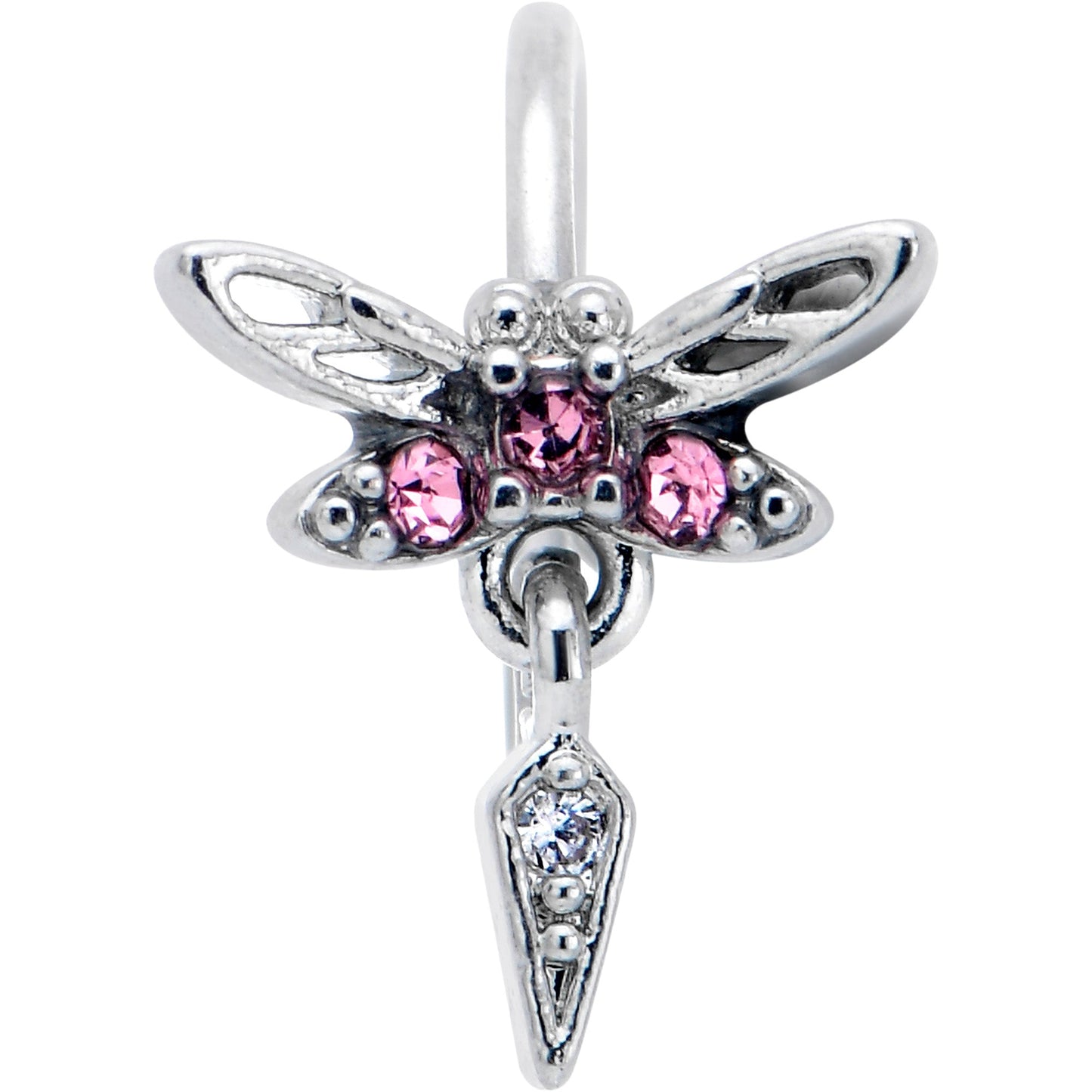 20G 5/16 Pink Gem Swank Dragonfly Dangle Nose Hoop