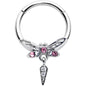 16G 3/8 Pink Gem Swank Dragonfly Dangle Hinged Segment Ring