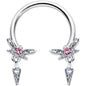 16G 3/8 Pink Gem Swank Dragonfly Dangle Horseshoe Circular Barbell