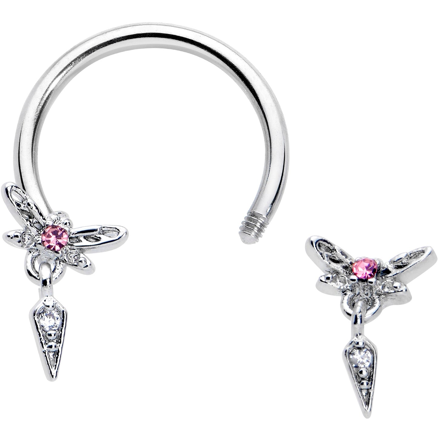 16G 3/8 Pink Gem Swank Dragonfly Dangle Horseshoe Circular Barbell