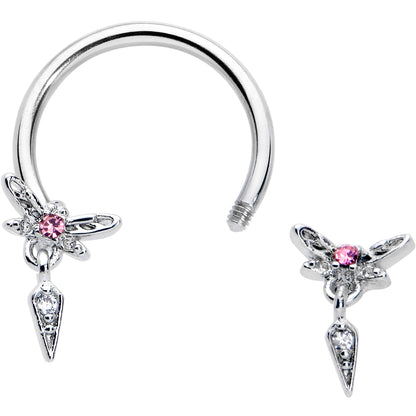 16G 3/8 Pink Gem Swank Dragonfly Dangle Horseshoe Circular Barbell