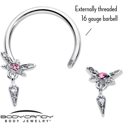 16G 3/8 Pink Gem Swank Dragonfly Dangle Horseshoe Circular Barbell