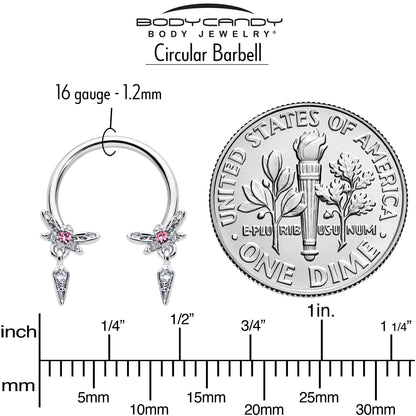16G 3/8 Pink Gem Swank Dragonfly Dangle Horseshoe Circular Barbell