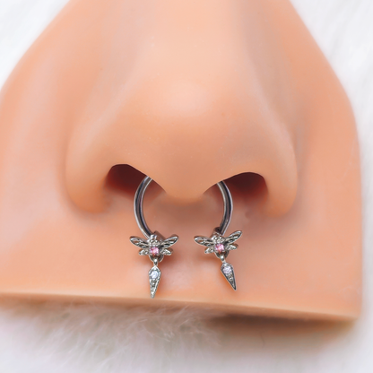 16G 3/8 Pink Gem Swank Dragonfly Dangle Horseshoe Circular Barbell