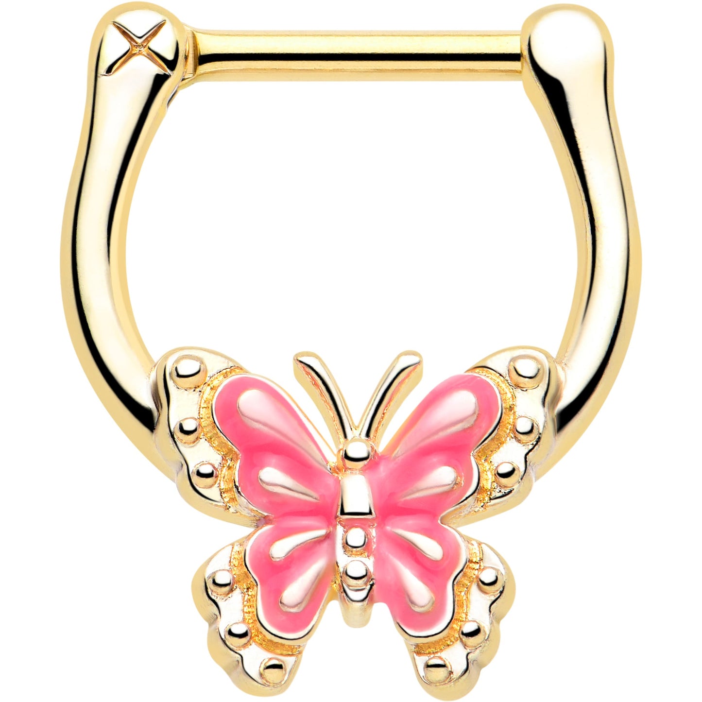 16G 5/16 Gold Tone Butterfly Pink Splash Cartilage Clicker