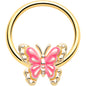 16G 3/8 Gold Tone Butterfly Pink Splash BCR Captive Charm Ring