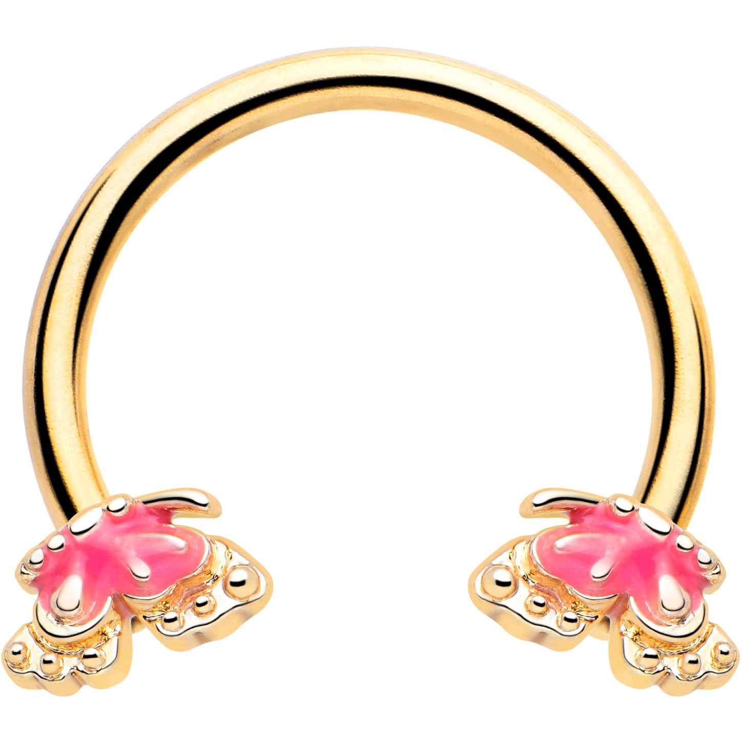 16G 3/8 Gold Tone Butterfly Pink Splash Horseshoe Circular Barbell