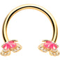 16G 3/8 Gold Tone Butterfly Pink Splash Horseshoe Circular Barbell