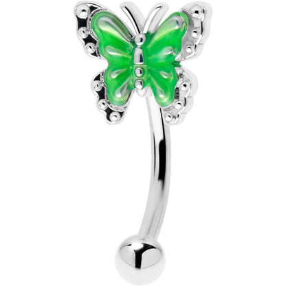 16G 5/16 Butterfly Green Splash Curved Eyebrow Ring