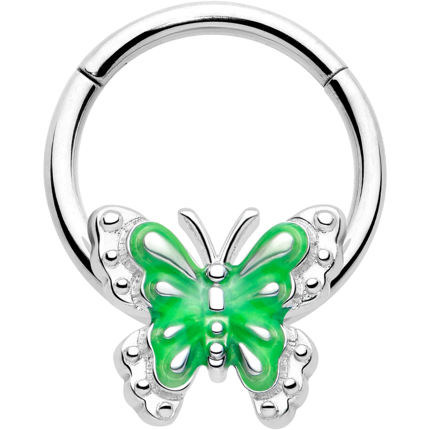 16G 3/8 Butterfly Green Splash Hinged Segment Ring