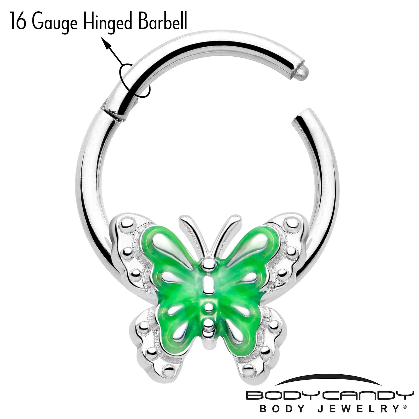 16G 3/8 Butterfly Green Splash Hinged Segment Ring