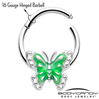 16G 3/8 Butterfly Green Splash Hinged Segment Ring