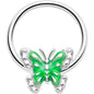 16G 3/8 Butterfly Green Splash BCR Captive Charm Ring