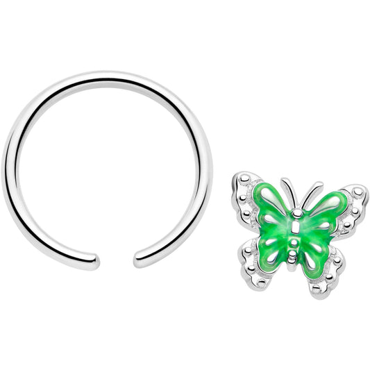 16G 3/8 Butterfly Green Splash BCR Captive Charm Ring