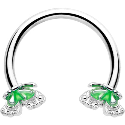 16G 3/8 Butterfly Green Splash Horseshoe Circular Barbell
