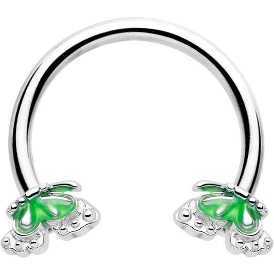 16G 3/8 Butterfly Green Splash Horseshoe Circular Barbell