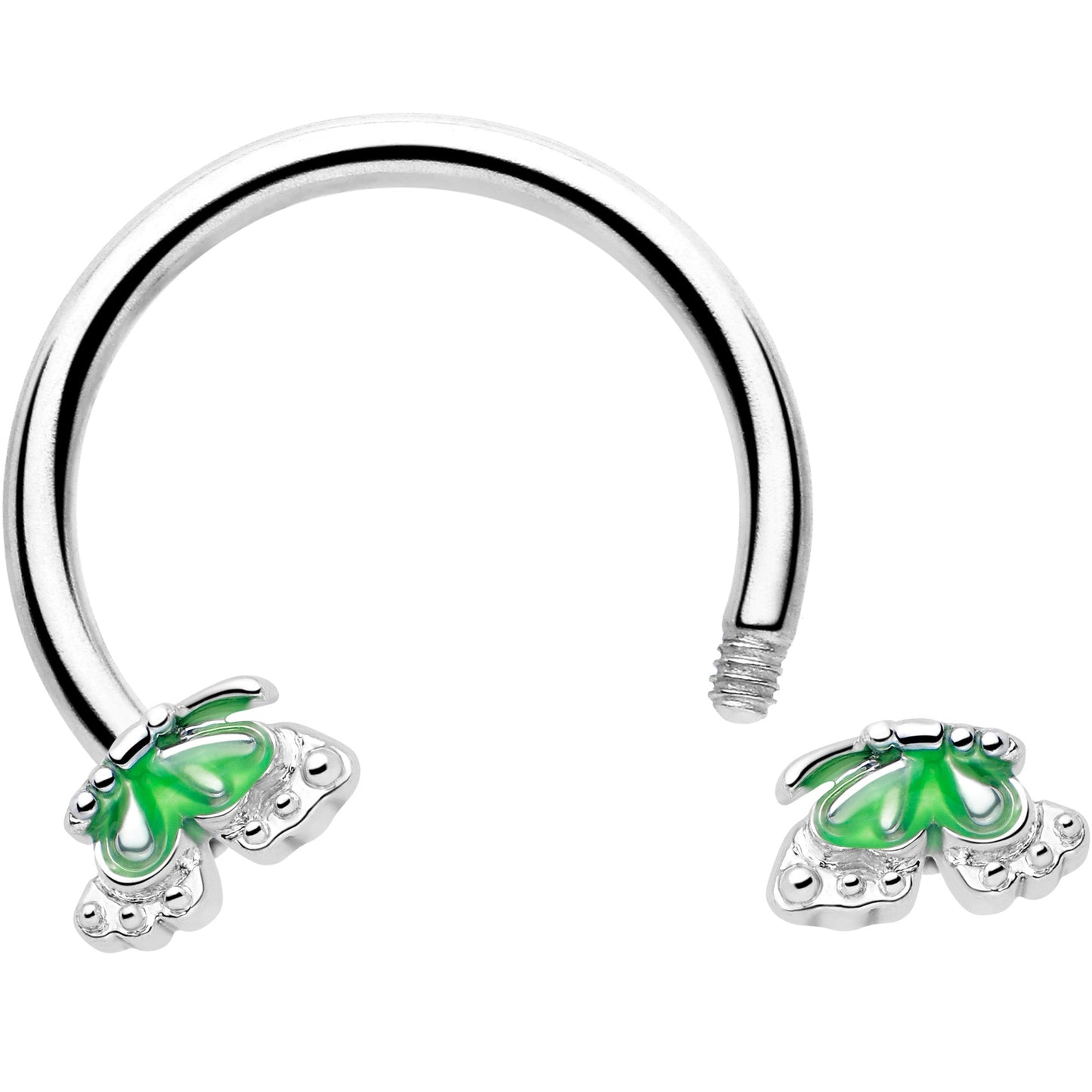 16G 3/8 Butterfly Green Splash Horseshoe Circular Barbell