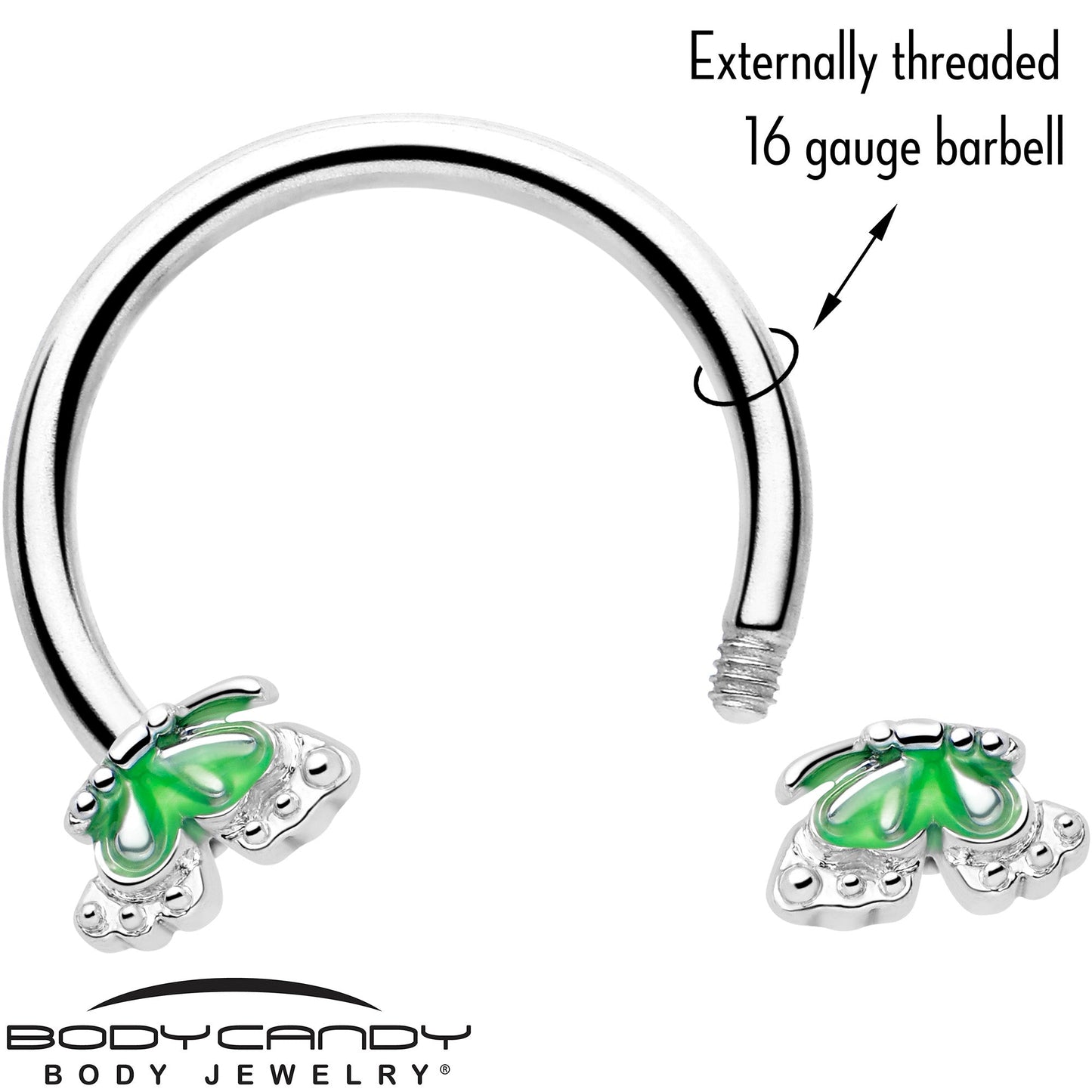 16G 3/8 Butterfly Green Splash Horseshoe Circular Barbell