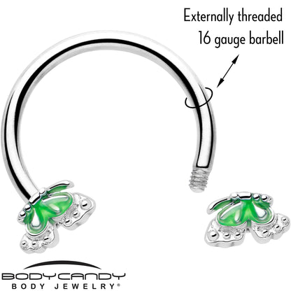 16G 3/8 Butterfly Green Splash Horseshoe Circular Barbell